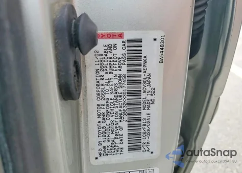 2003 Toyota Camry Le from USA, damaged, VIN JTDBE32KX30177458